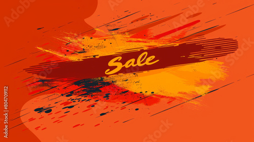 Dynamic Sale sign on vibrant abstract orange backdrop, concept of discount event.