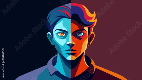 An image of a persons face with half of it colored in a dark subdued tone and the other half vibrant and colorful representing the before and after.