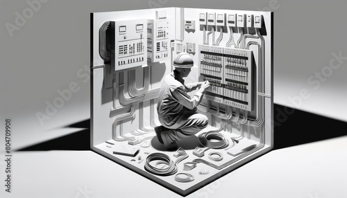Electrical Installation Precision: Construction Worker Wiring Commercial Building