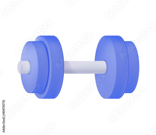 Dumbbell for gym 3D icon. Online workout dumbbell with plates concept, 3d realistic isolated on white background. Vector illustration