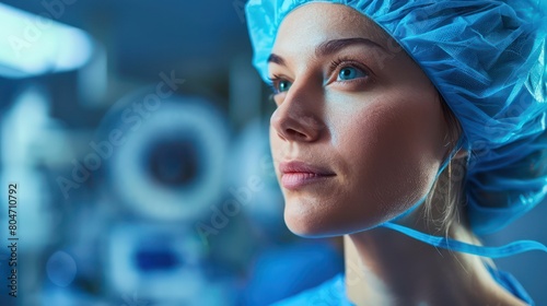 Image captures healthcare worker in blue scrubs, with face blurred and surrounded by medical equipment © Matthew