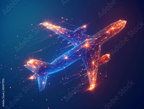 Neural lowpoly AI futuristic neon network of airplane