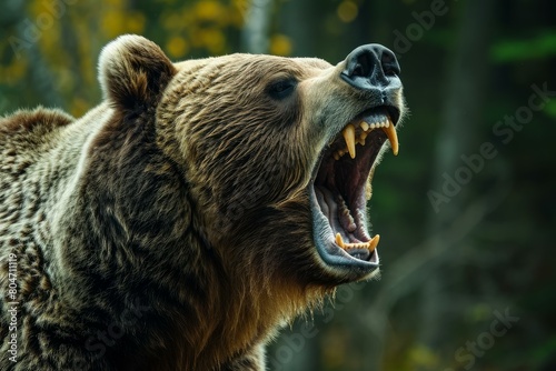 Aggressive Angry grizzly roaring. Wildlife predator. Generate Ai photo