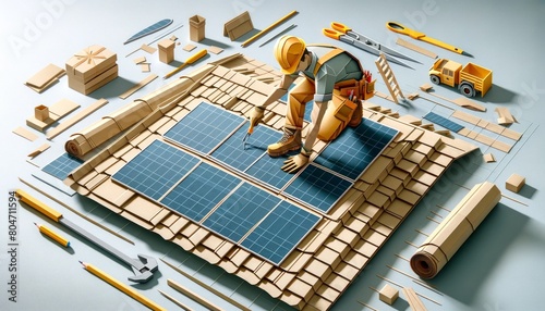 Intricate 3D Paper Art of Solar Panel Installation