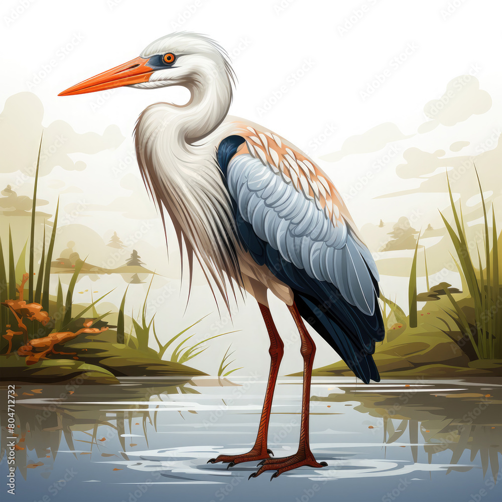 Fototapeta premium Watercolor Heron vector, clipart Illustration, Generative Ai