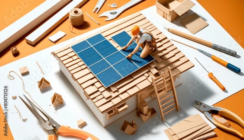 Intricate 3D Paper Art of Solar Panel Installation
