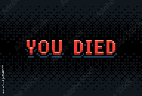 You Died. Game over pixel art death screen, iconic ending title bitmap vector illustration