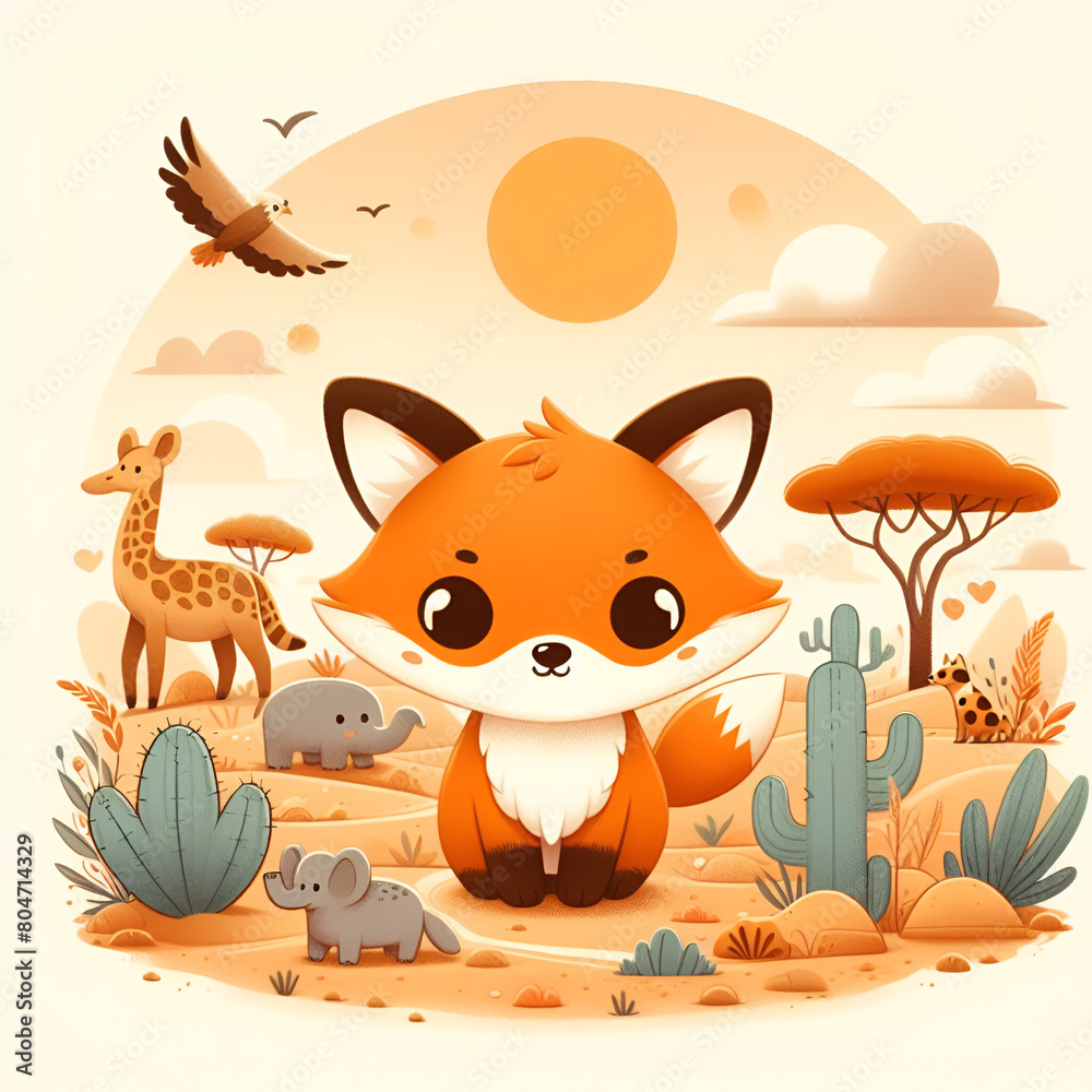 Fototapeta premium Cute, fox on safari