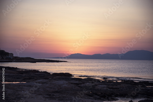 Bright beautiful sunrise or sunset at sea. © mtv2021