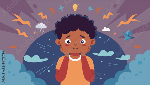 A child with SPD becomes anxious and upset when they are overstimulated and unable to process their environment.. Vector illustration