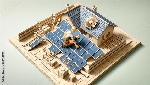 Intricate 3D Paper Art of Solar Panel Installation
