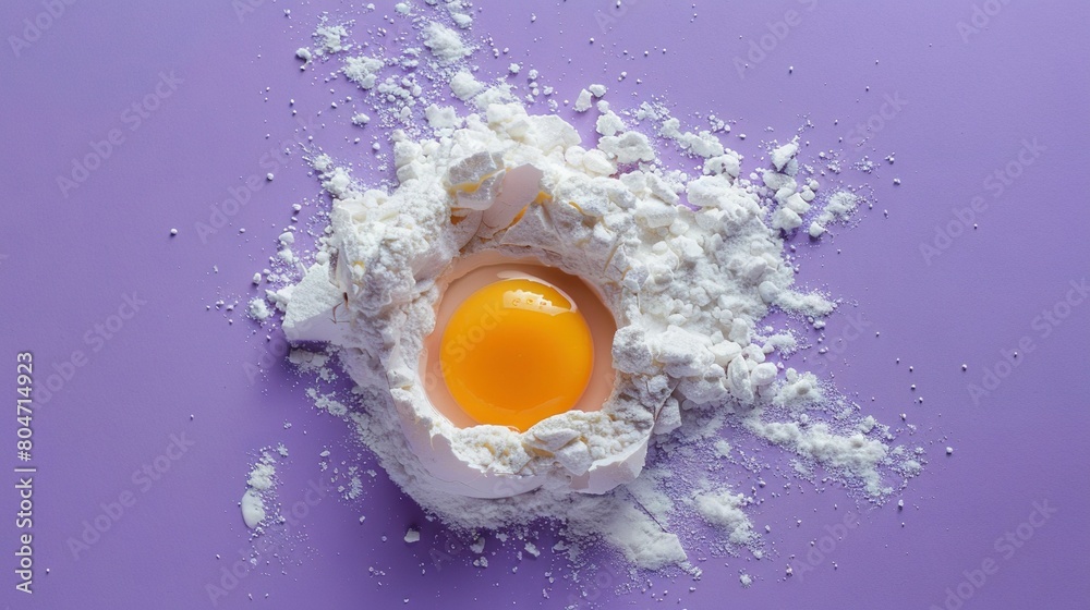 An egg yolk sits on a purple plate with a white-tipped spoon poised beside it An egg yolk sits on a purple plate with a white-tipped spoon poised beside it