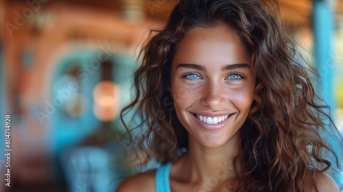 Free Download Attractive Young Woman Posing With Blue Eyes - GFXLoad