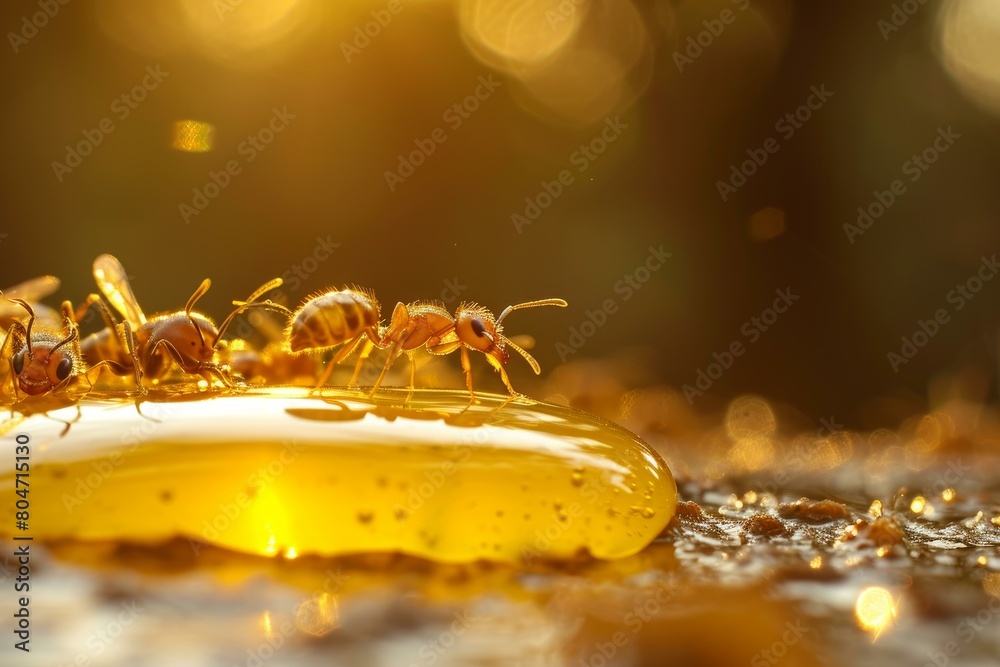 Tempting Ants honey drop sunlight. Natural wild. Generate Ai Tempting Ants honey drop sunlight. Natural wild. Generate Ai