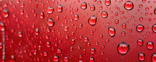 red surface with water droplets, reflecting light, banner, copy space for text.