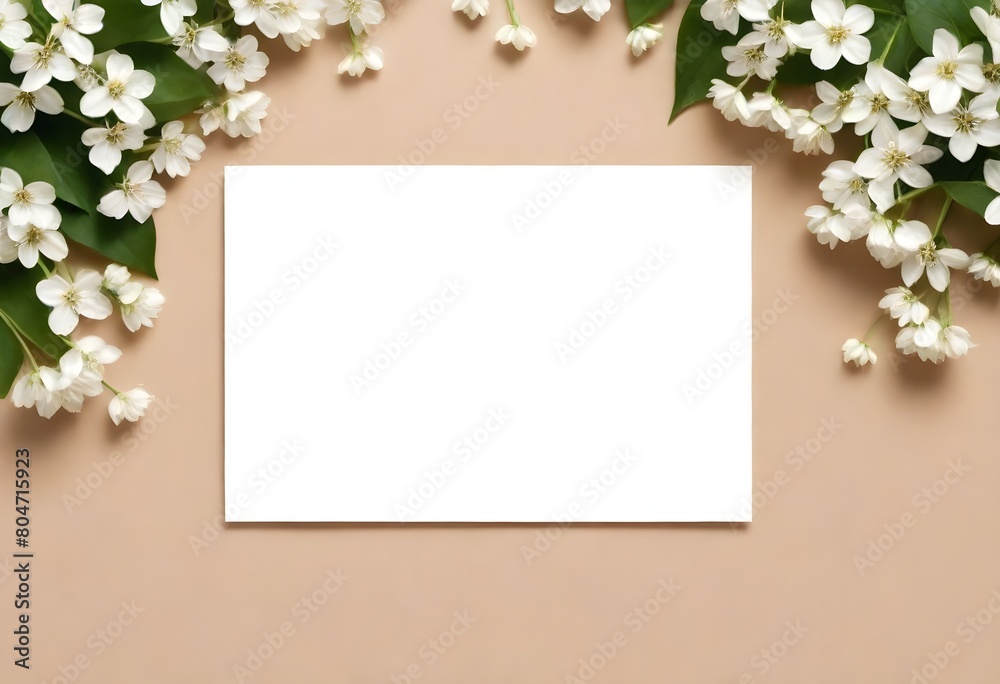 blank white card or invitation with delicate white flowers create with ai