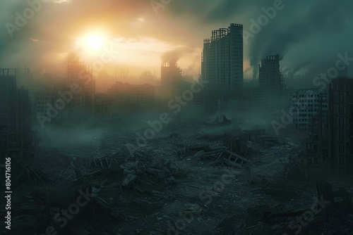 Ominous Apocalyptic city. Ruin war disaster. Generate Ai