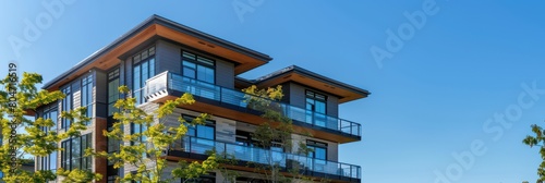 Contemporary urban apartment complex with expansive glass balconies offering a modern living space amid a city environment