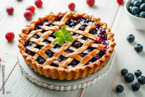 Fragrant Blueberry pie food on table. Cake food. Generate Ai photo