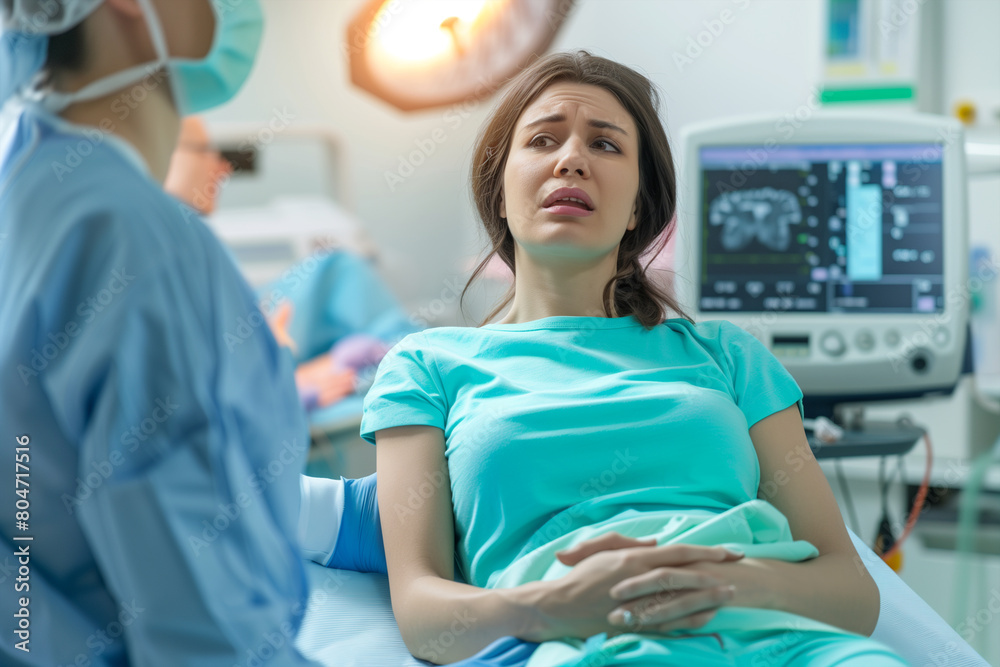 Fototapeta premium Woman Sitting in Hospital Bed Next to Man
