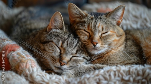 Two Cats Sleeping on Blanket