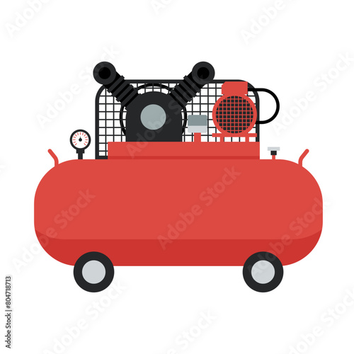 Air Compressor for Construction and Automotive Maintenance, Vector Flat Illustration Design 