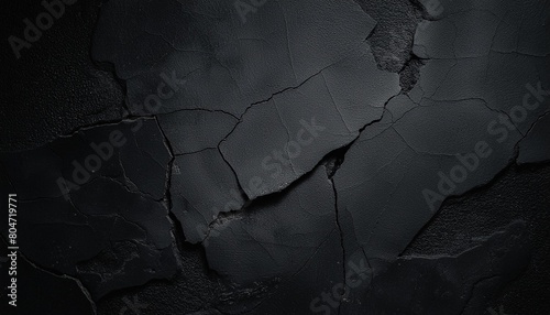cracked concrete wall covered with black cement texture as background for design © Simone