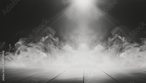 abstract black and white background with spotlight border and watercolor painted old grunge or smoke texture gradient shades of black gray silver and white elegant monochrome background © Simone