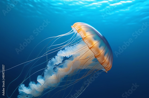 colorful jellyfish swimming underwater.