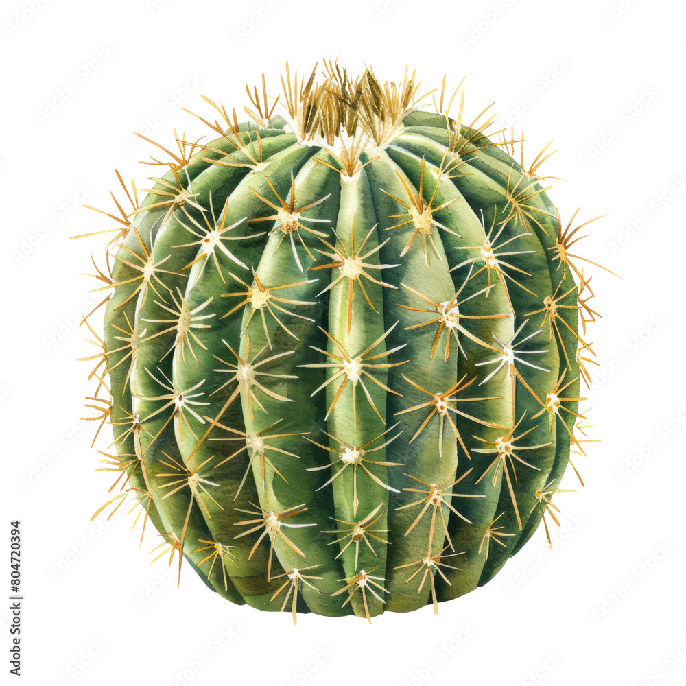 Golden barrel cactus (Echinocactus grusonii) ,illustration watercolor isolate Golden barrel cactus (Echinocactus grusonii) ,illustration watercolor isolate