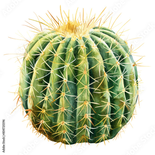 Golden barrel cactus (Echinocactus grusonii) ,illustration watercolor isolate