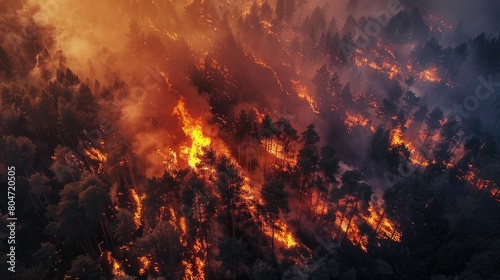 Devastating Inferno Aerial View of Burning Forest Captures Intensity and Urgency of Wildfires 