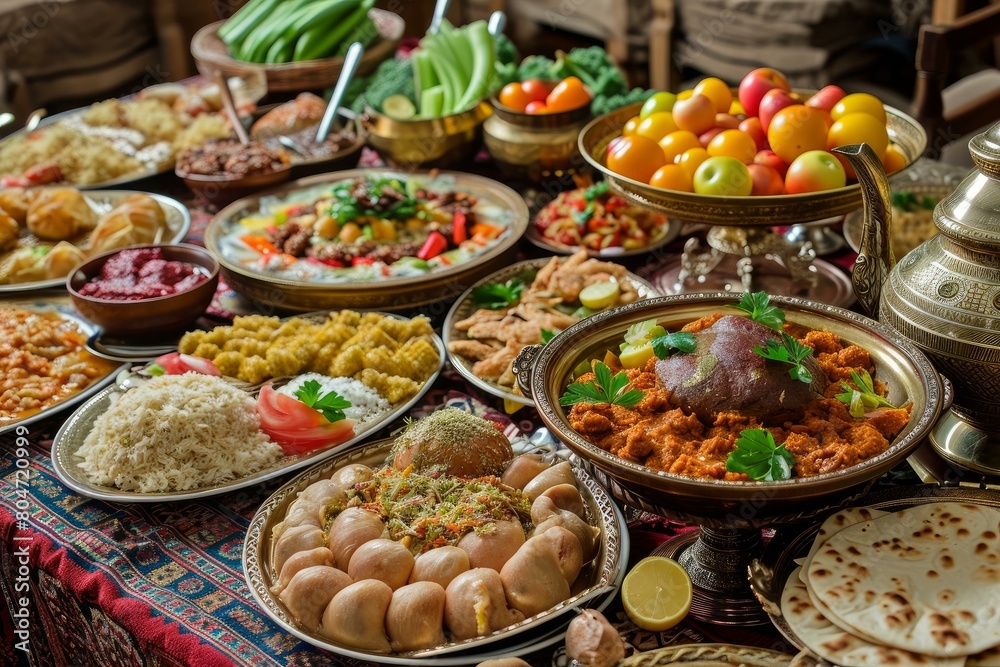 Wholesome Arabian food ramadan. Tasty traditional arabic. Generate Ai
