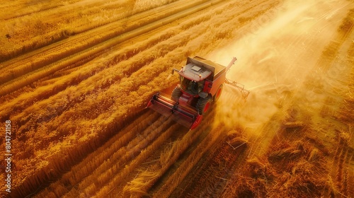 Harvesting Beauty Aerial View of Harvester Gathering Ripe Wheat in Endless Field Showcases Agricultural Productivity