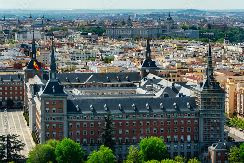 Historic buildings in the city of Madrid from a bird's eye view from above, Spain. photo
