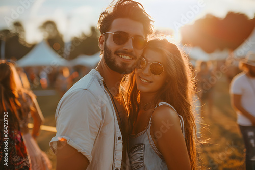 Euphoric Young Couple Enjoying the High Energy of a Summer Music Festival