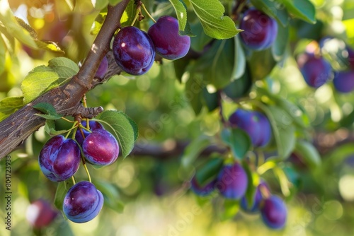 low hanging one marian plum hang under the tree in the orchard