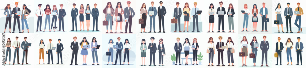 collection of vector illustrations of business people standing