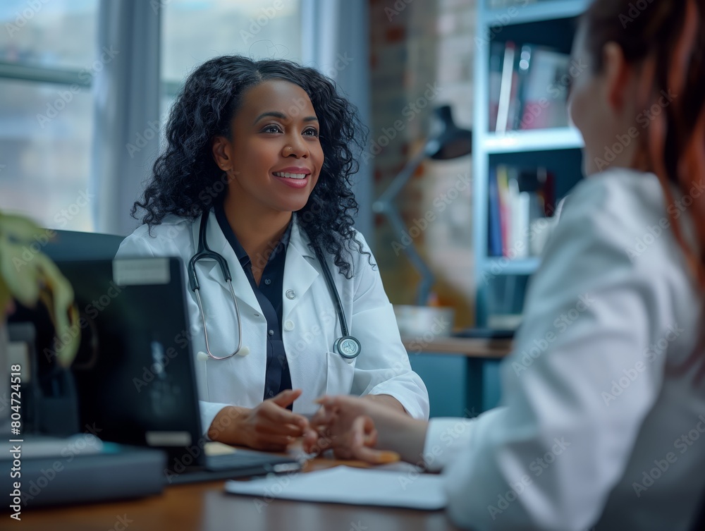 The doctor is giving the patient a consultation The doctor is giving the patient a consultation