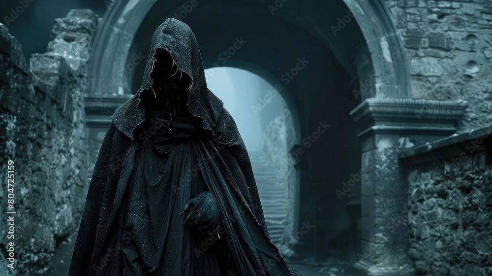 The Shadowed Specter: A Cinematic Tale of the Hooded Creature in Long Black Robes