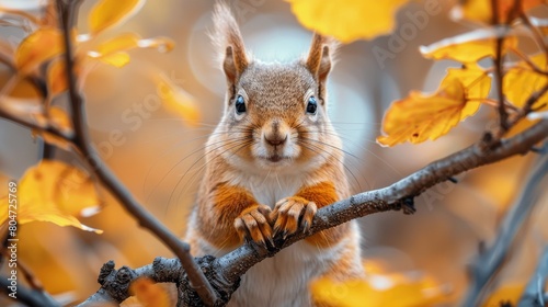 Squirrel Sitting on Top of Tree Branch