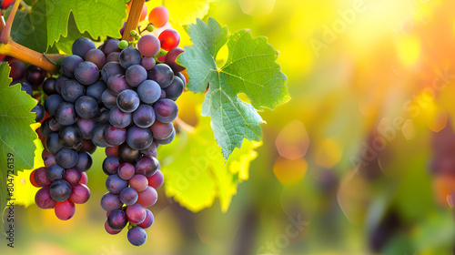Seedless grapes on vine in vineyard, natural food from flowering plant