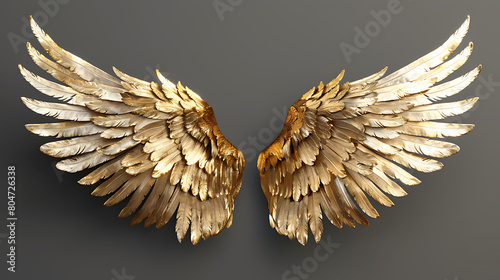 the image features a pair of golden wings spread out, isolated on a transparent background © DigitaArt.Creative