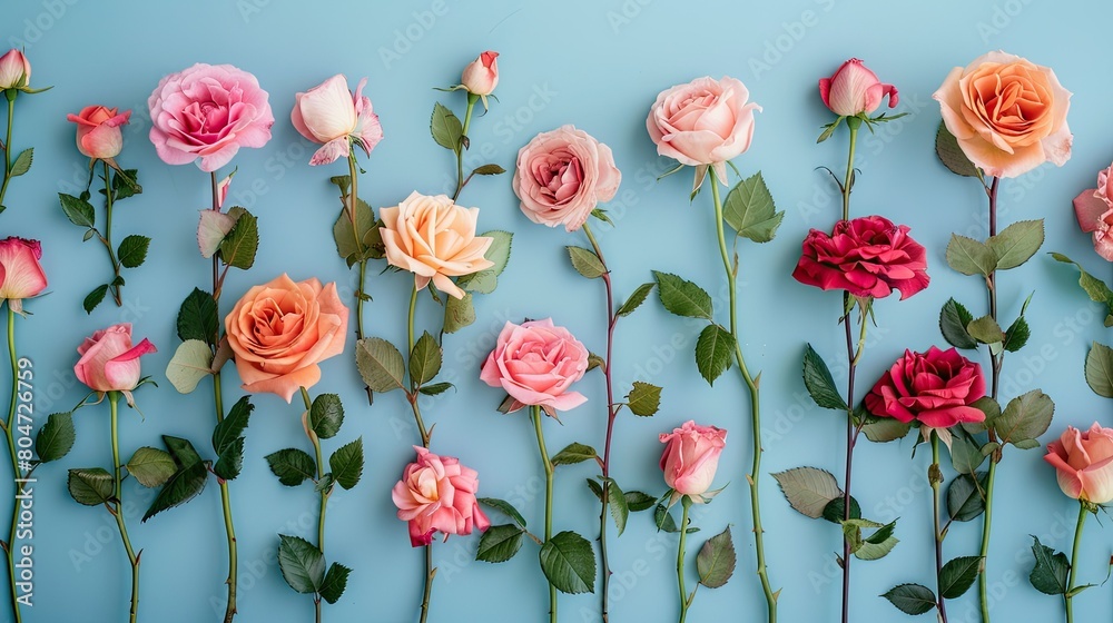 Celebrate Mother s Day Women s Day Valentine s Day or birthdays with a charming background featuring fresh roses in a delightful spring themed flat lay captured from a top view perspective Celebrate Mother s Day Women s Day Valentine s Day or birthdays with a charming background featuring fresh roses in a delightful spring themed flat lay captured from a top view perspective