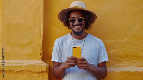 Man in Hat and Glasses Holding Cell Phone