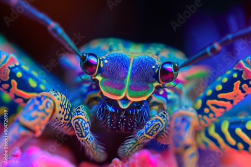 Otherworldly Arthropod antient neon image. Graphic sea fauna picture. Generate Ai photo