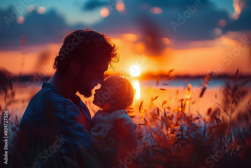 Dad playing with his son in nature, silhouette at sunset lifestyle. Happy Fathers Day concept © Olivia