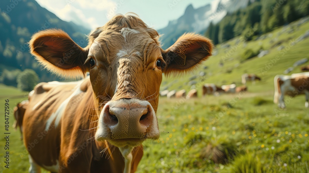 Detailed photographs of cows in the field, focusing on their expressive faces and gestures.