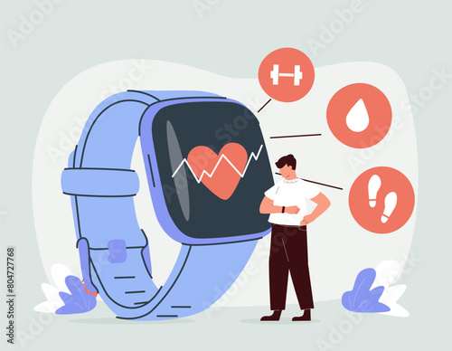 Smartwatch healthcare features abstract concept vector illustration. Smartwatch heart rate monitoring, ECG tracking