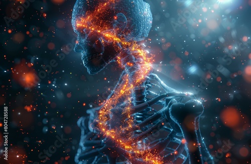 In this science fiction theme, a human spine holds a DNA light
